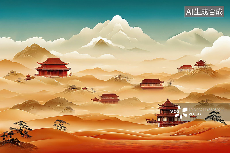 【AI数字艺术】东方美学插画背景图片素材