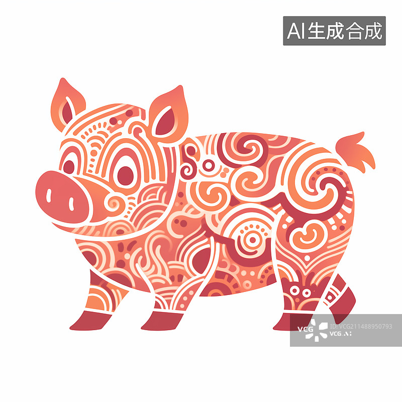 【AI数字艺术】彩色剪纸小猪图片素材