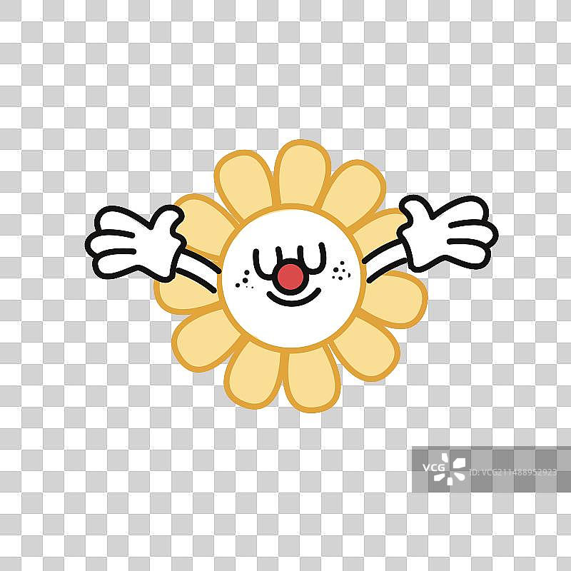 卡通潮流涂鸦插画元素T恤图案拟人向日葵太阳花张开双手拥抱图片素材