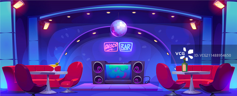 带有DJ台、舞池和桌子的夜总会图片素材