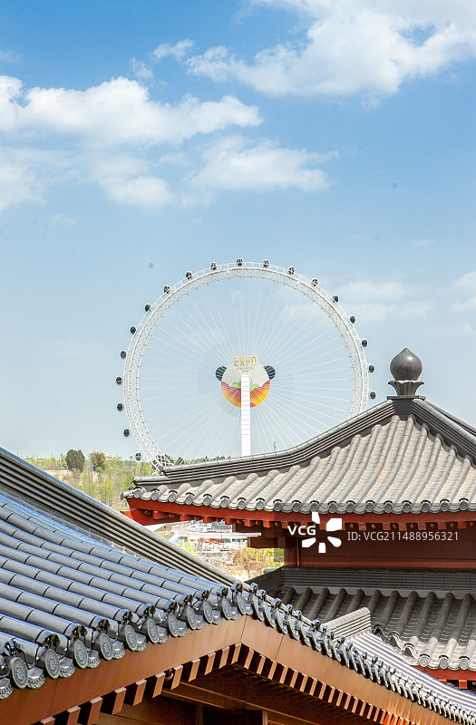 2024年成都世界园艺博览会，摩天轮，EXPO，世园会，地标，园艺会，中式建筑，亭台楼额，中国建筑，图片素材