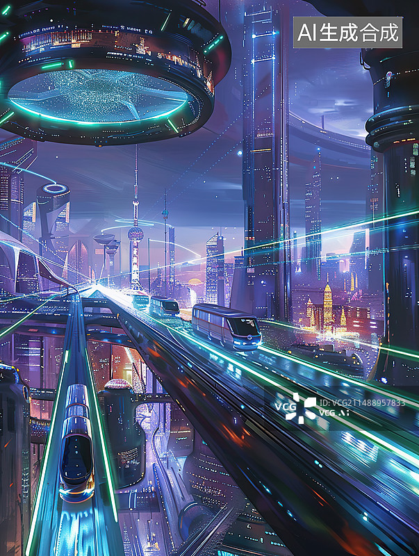 【AI数字艺术】未来城市科幻风格图片素材
