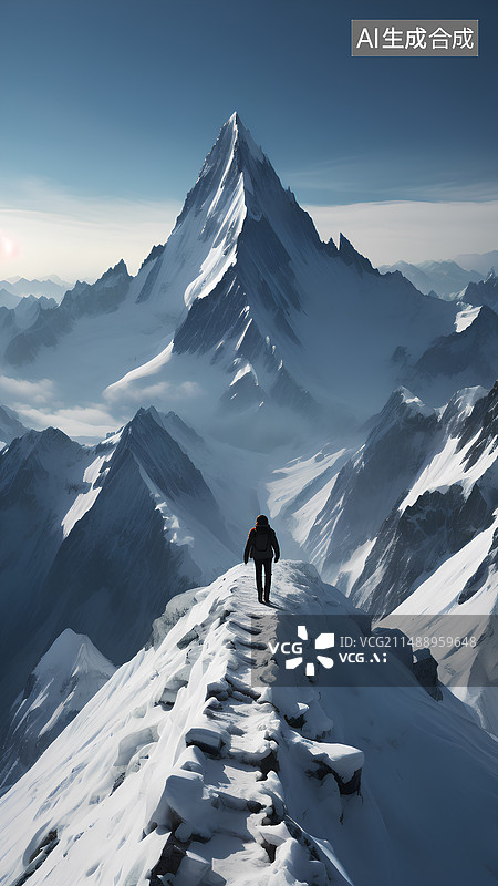 【AI数字艺术】登山者，山峰壁纸图片素材