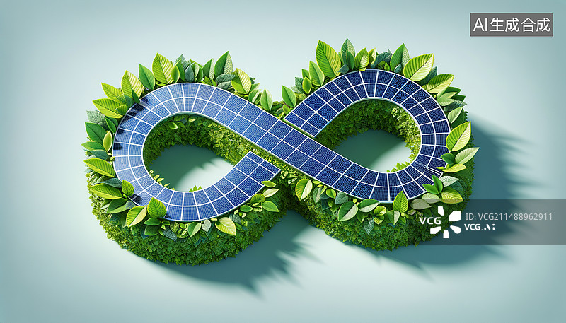 【AI数字艺术】无穷尽图标组成的科技未来低碳绿色新能源，智慧城市，新质生产力，绿色能源，节能减排图片素材