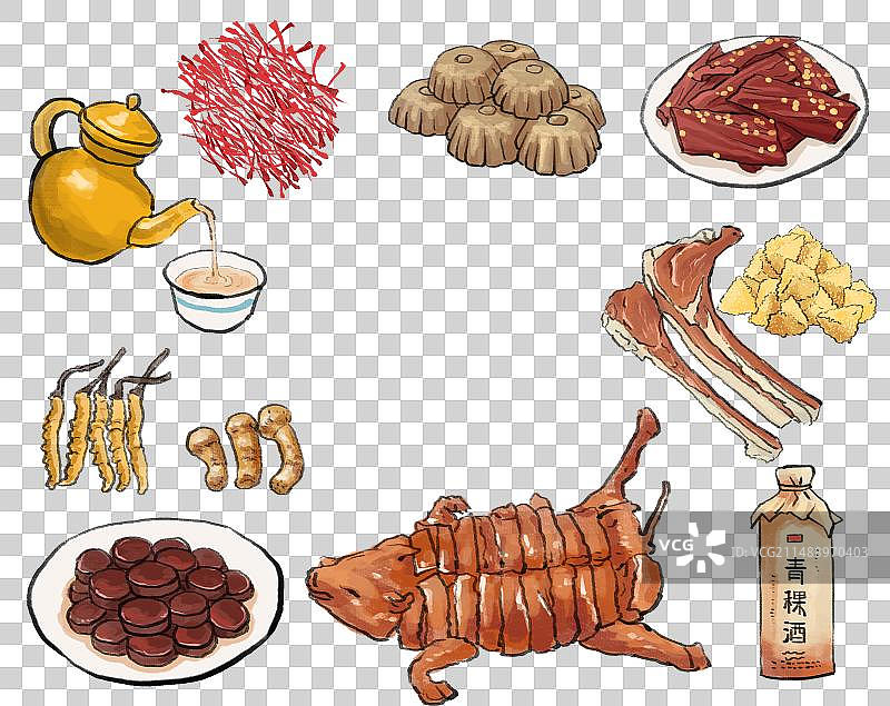 水墨风藏菜西藏美食插画图片素材
