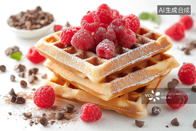 【AI数字艺术】法式糕点美食格子华芙饼图片素材
