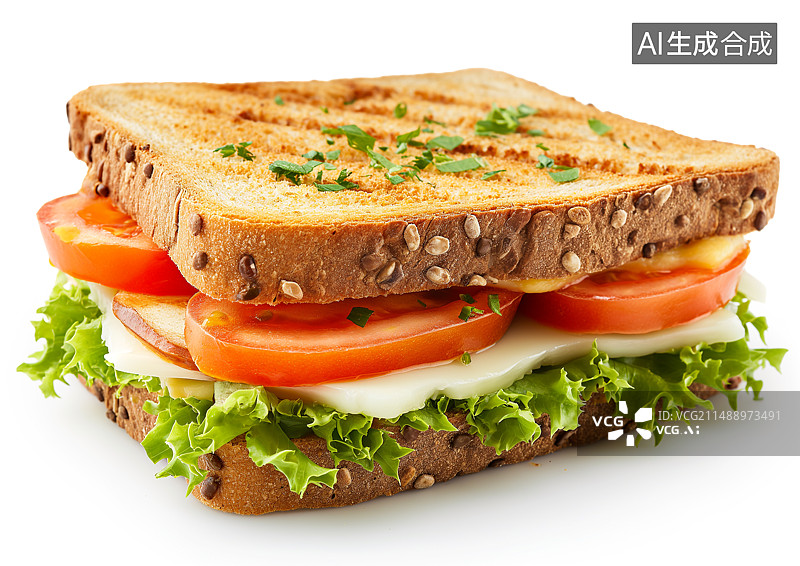 【AI数字艺术】白底背景上的吐司面包三明治图片素材