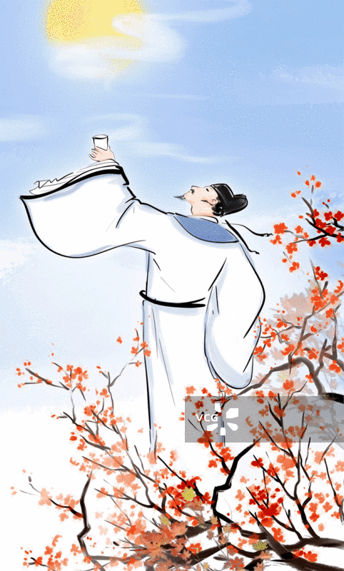 诗人李白夜晚月亮动画插图图片素材