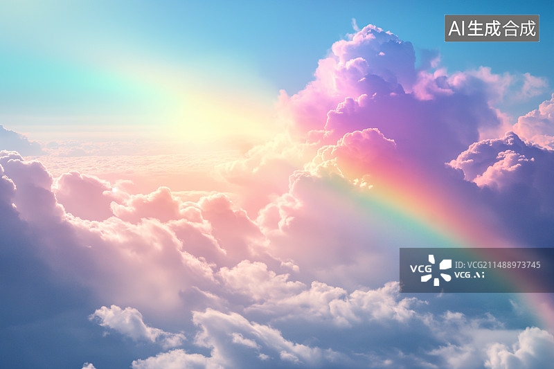 【AI数字艺术】天空中的彩虹彩云图片素材