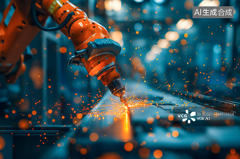 【AI数字艺术】正在焊接的机械臂未来制造概念图片素材