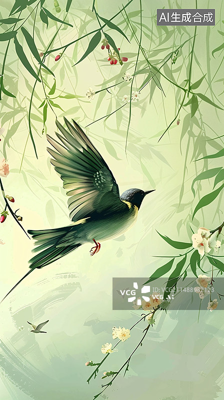 【AI数字艺术】写意鸟与花图片素材