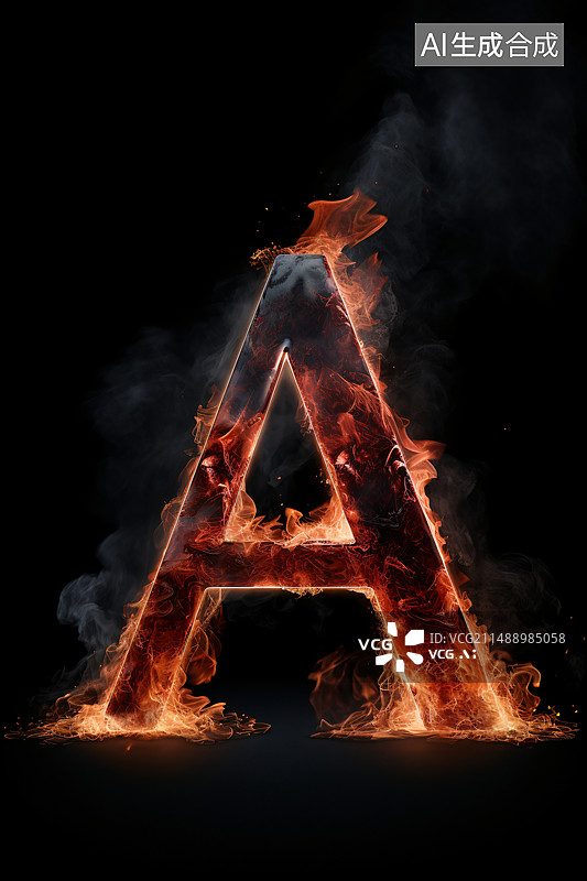 【AI数字艺术】火焰燃烧字母A艺术字体图片素材