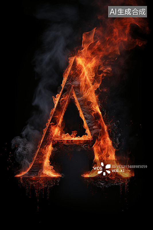 【AI数字艺术】火焰燃烧字母A艺术字体图片素材