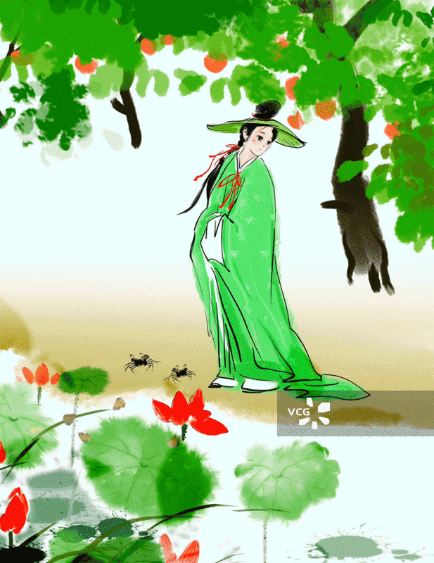 化妆的古代美女花木兰传统诗歌故事人物插画汉服人物和场景图片素材