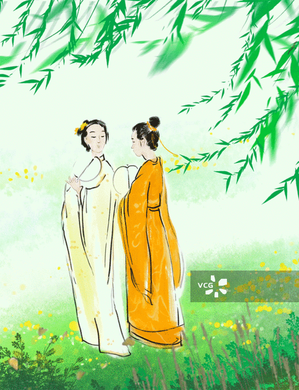 化妆的古代美女花木兰传统诗歌故事人物插画汉服人物和场景图片素材