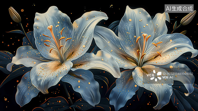 【AI数字艺术】数码科技梦幻百合花植物抽象图形海报网页PPT背景图片素材