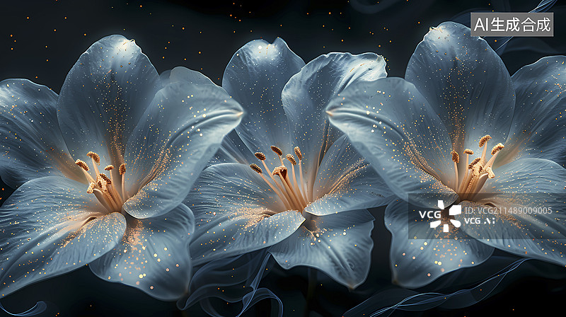 【AI数字艺术】数码科技梦幻百合花植物抽象图形海报网页PPT背景图片素材