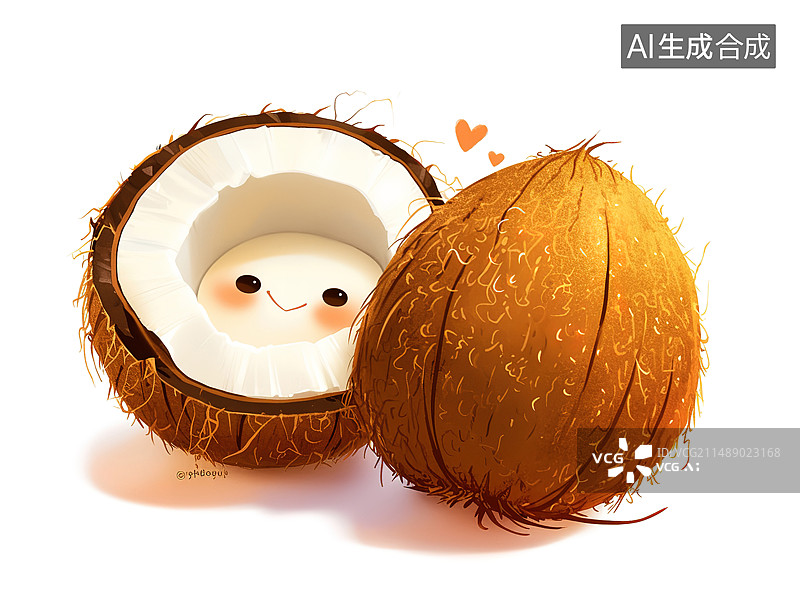 【AI数字艺术】卡通风格可爱的椰子插图图片素材