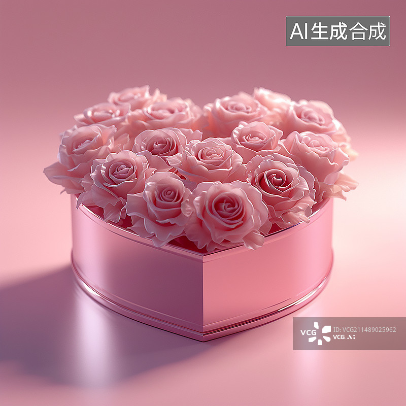 【AI数字艺术】粉色玫瑰花礼盒图片素材