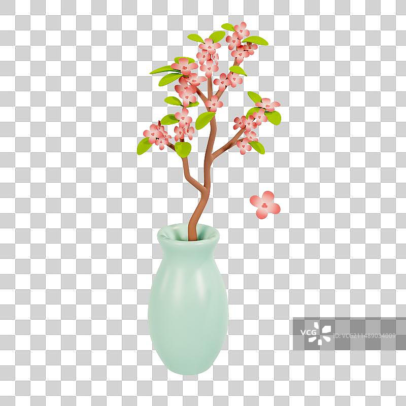 3D渲染的插在花瓶里的花元素图片素材