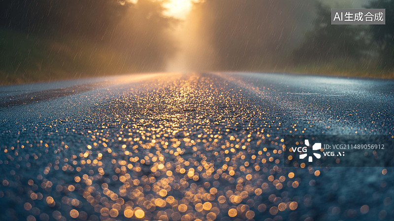 【AI数字艺术】夕阳下的公路背景图片素材