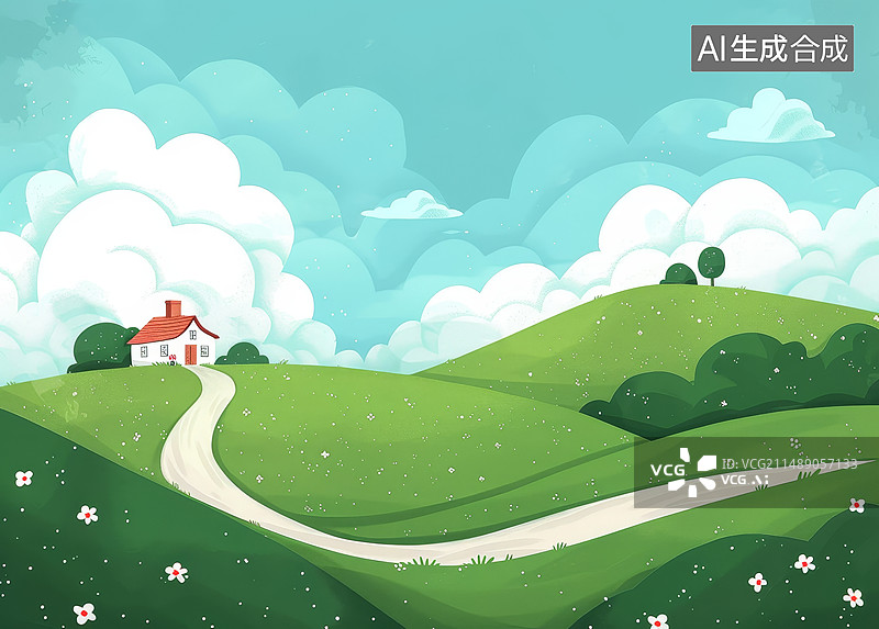 【AI数字艺术】田园风光插画图片素材