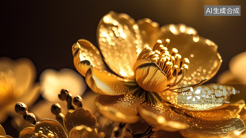 【AI数字艺术】金色鎏金梅花特写背景图图片素材