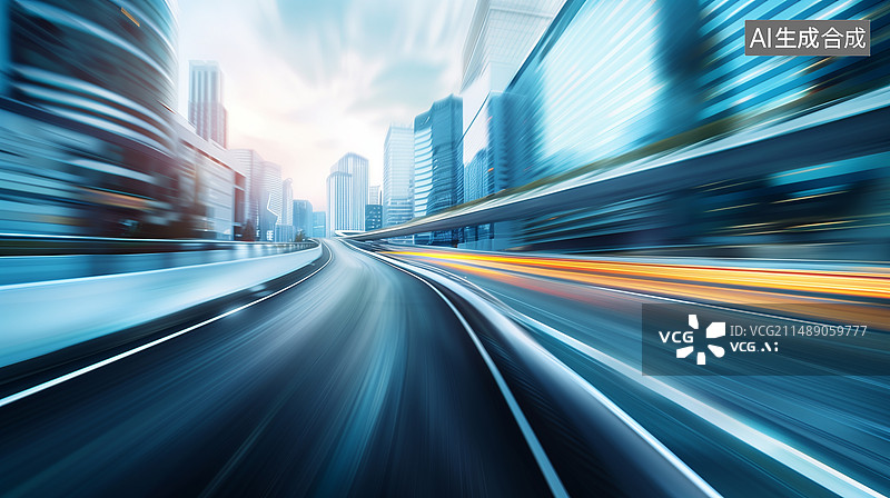 【AI数字艺术】运动模糊的道路图片素材