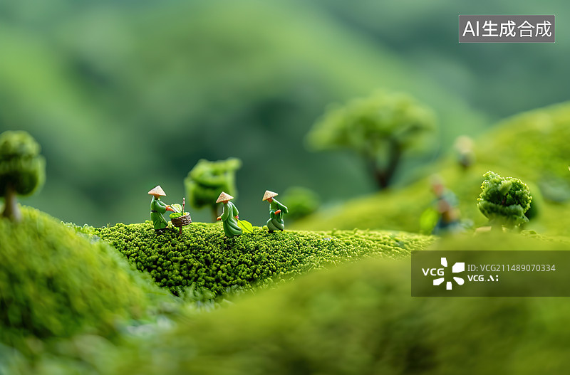 【AI数字艺术】苔藓覆盖的田野上的雕像特写镜头图片素材