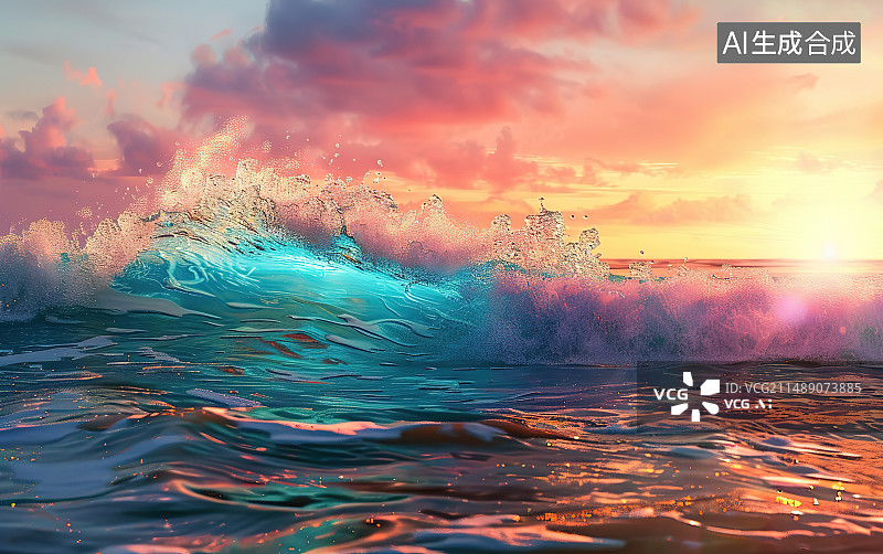【AI数字艺术】日落时在海上逆天游泳的人图片素材