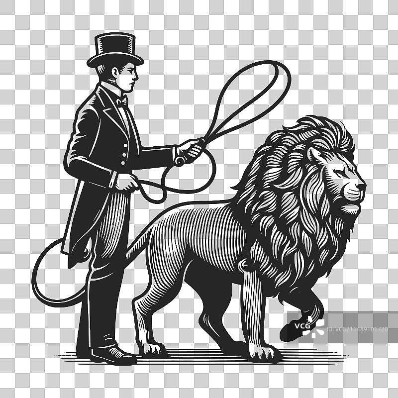 与狮子一起的马戏团驯兽师图片素材