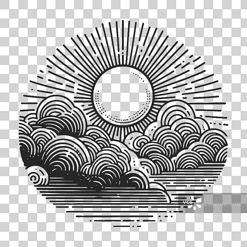 风格化的太阳云雕刻图片素材