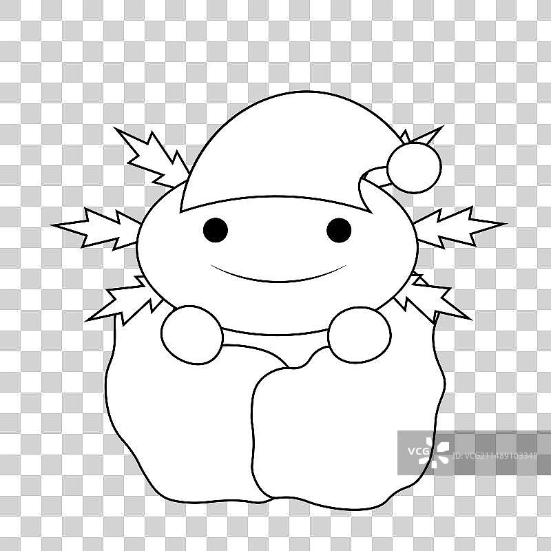 黑色背景中盖着毯子的可爱的卡通睡眠墨西哥钝口螈图片素材