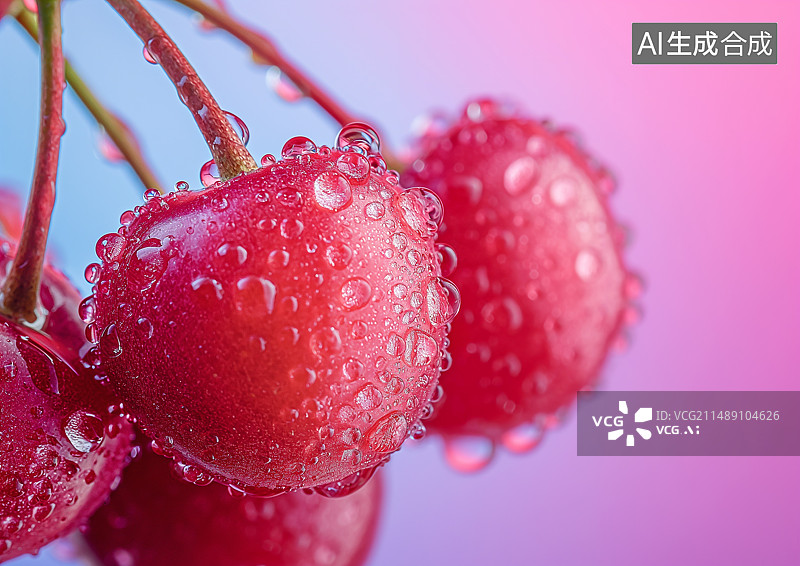 【AI数字艺术】树枝上漂亮的红樱桃图片素材