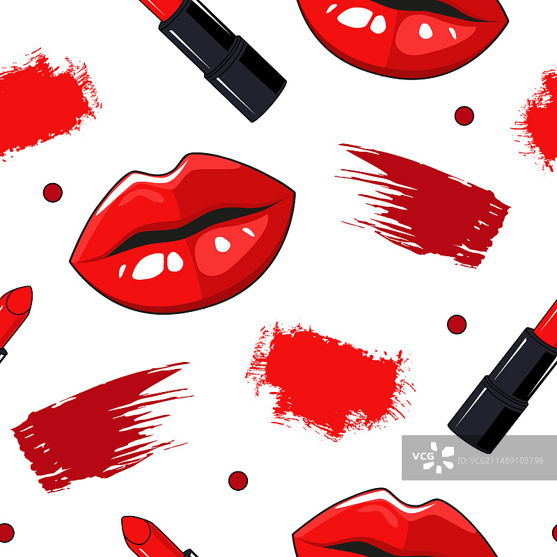 红色口红和嘴唇无缝图案图片素材