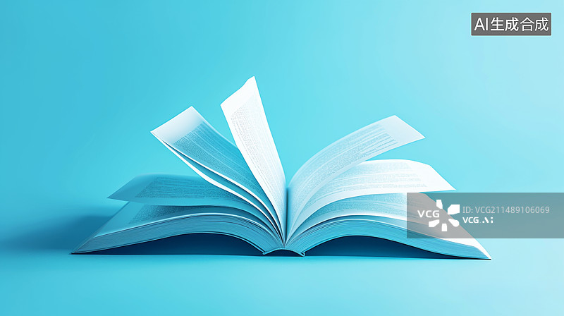 【AI数字艺术】蓝色背景展开的书本插画图片素材