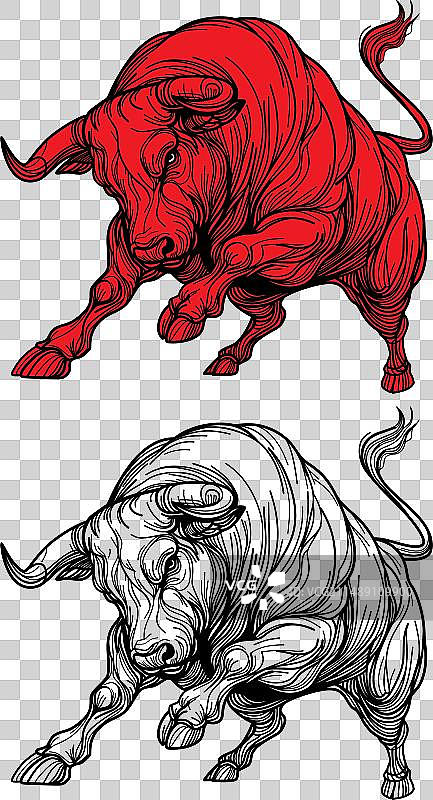 红公牛威胁性地倾斜着带角的头图片素材