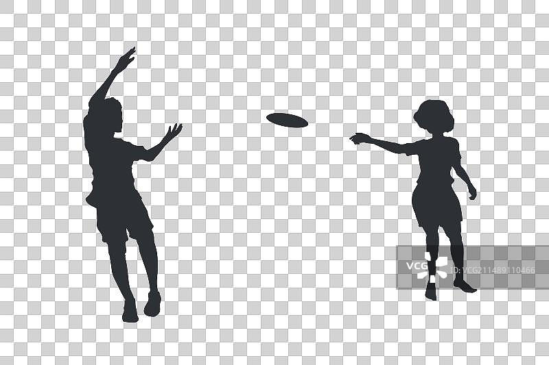 孩子们玩飞盘，孤立的轮廓图片素材
