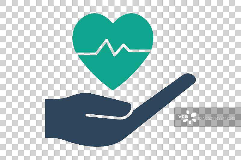 人寿保险图标：手托心形脉搏标志图片素材