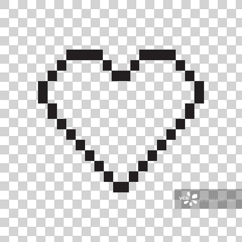 像素心形黑色轮廓样式图片素材