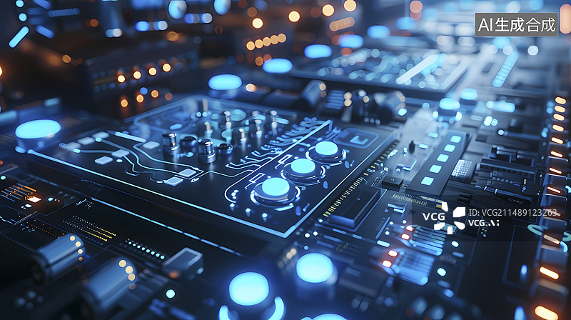 【AI数字艺术】科技蓝色电脑屏幕建筑抽象图形海报网页PPT背景图片素材