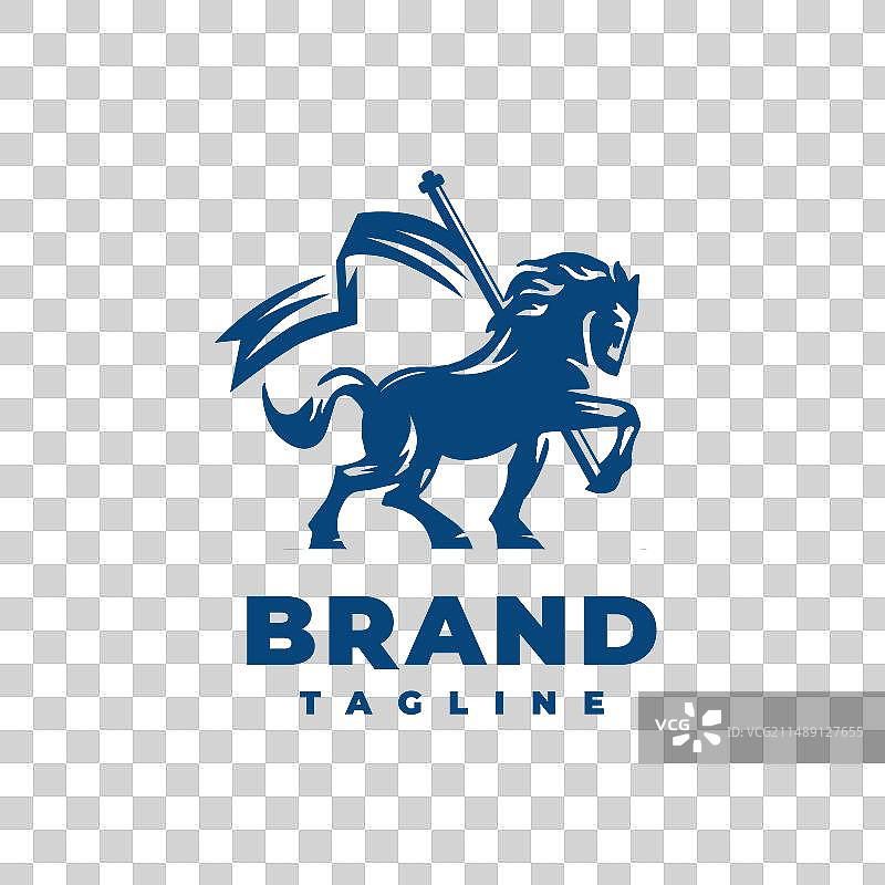 带旗帜的马标志设计模板图片素材