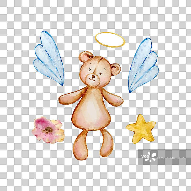 水彩可爱翅膀小熊天使图片素材