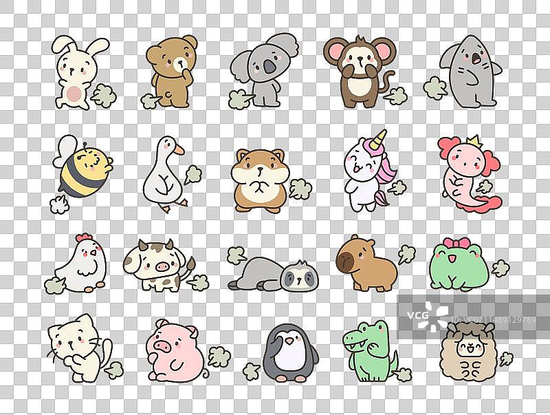 可爱的趣味放屁动物卡通图片素材