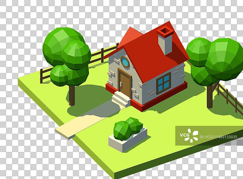 2.5D红色屋顶烟囱房子图片素材