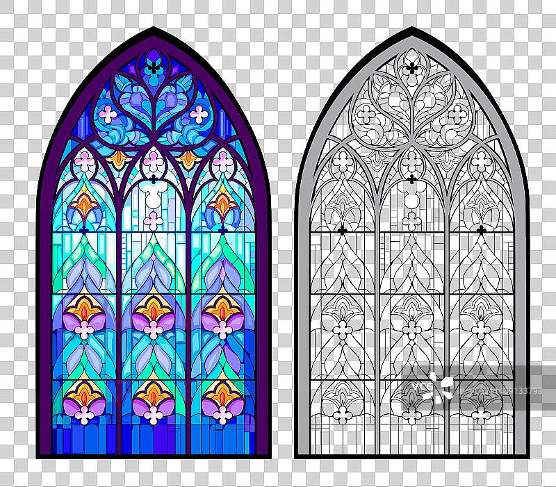 哥特式彩色和黑白花窗图片素材