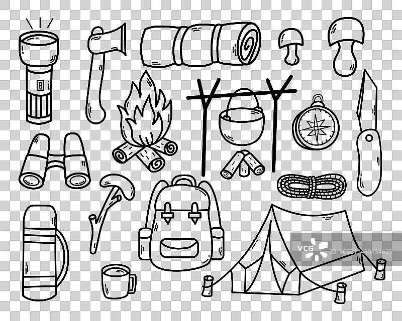 户外露营涂鸦探险套装图片素材