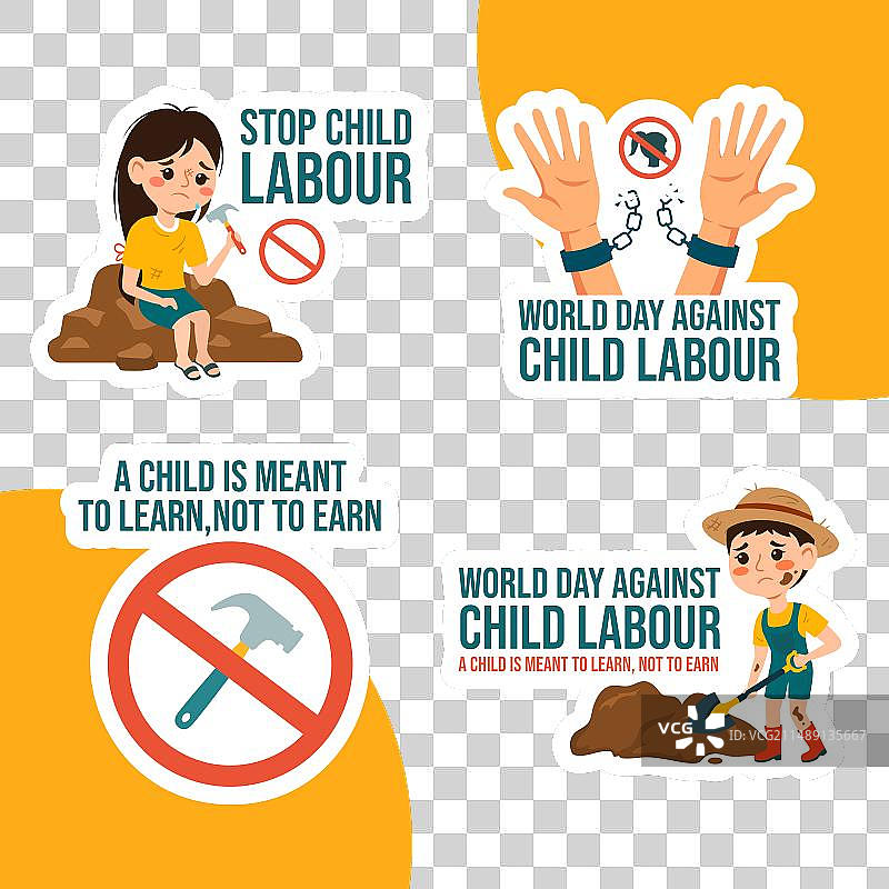 反对使用童工标签扁平卡通手图片素材