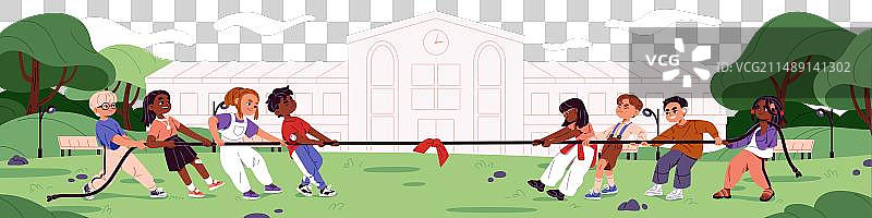 两支儿童拔河队图片素材