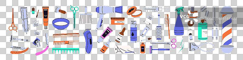 理发店设备美发用品套装图片素材